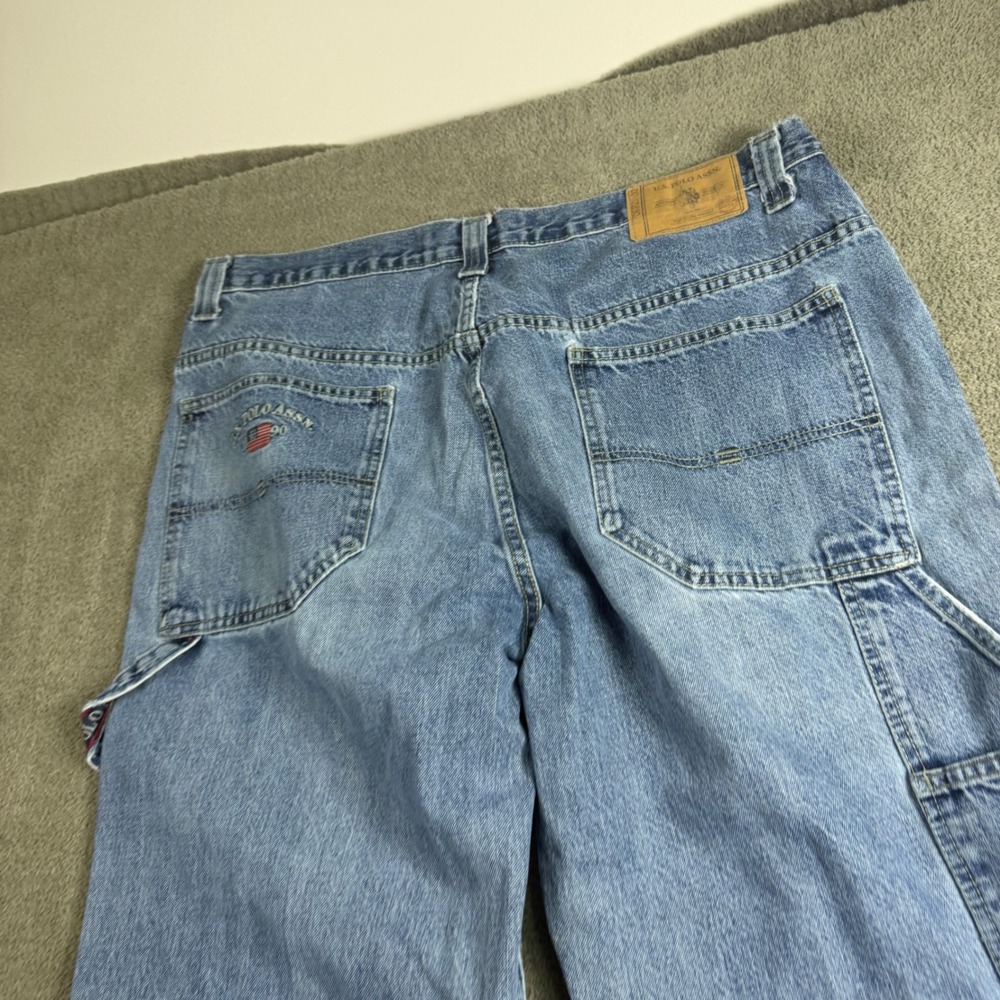 US Polo Assn Mens Carpenter Jeans 38x32 Light Wash Distressed Workwear Utility